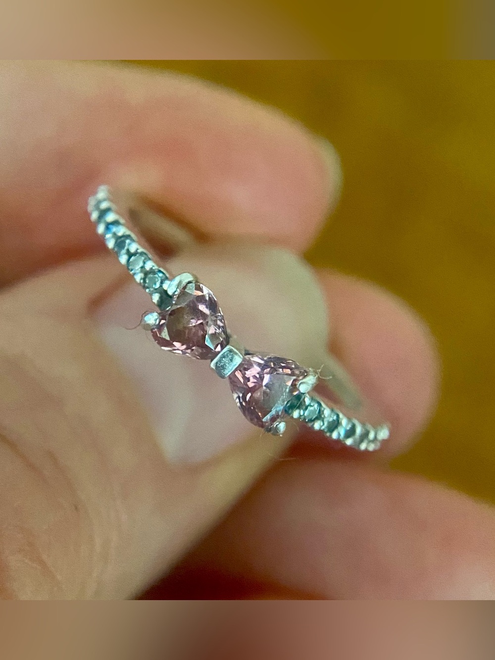Pandora Sterling Silver Sparkling Pink Bow Ring size 7.5